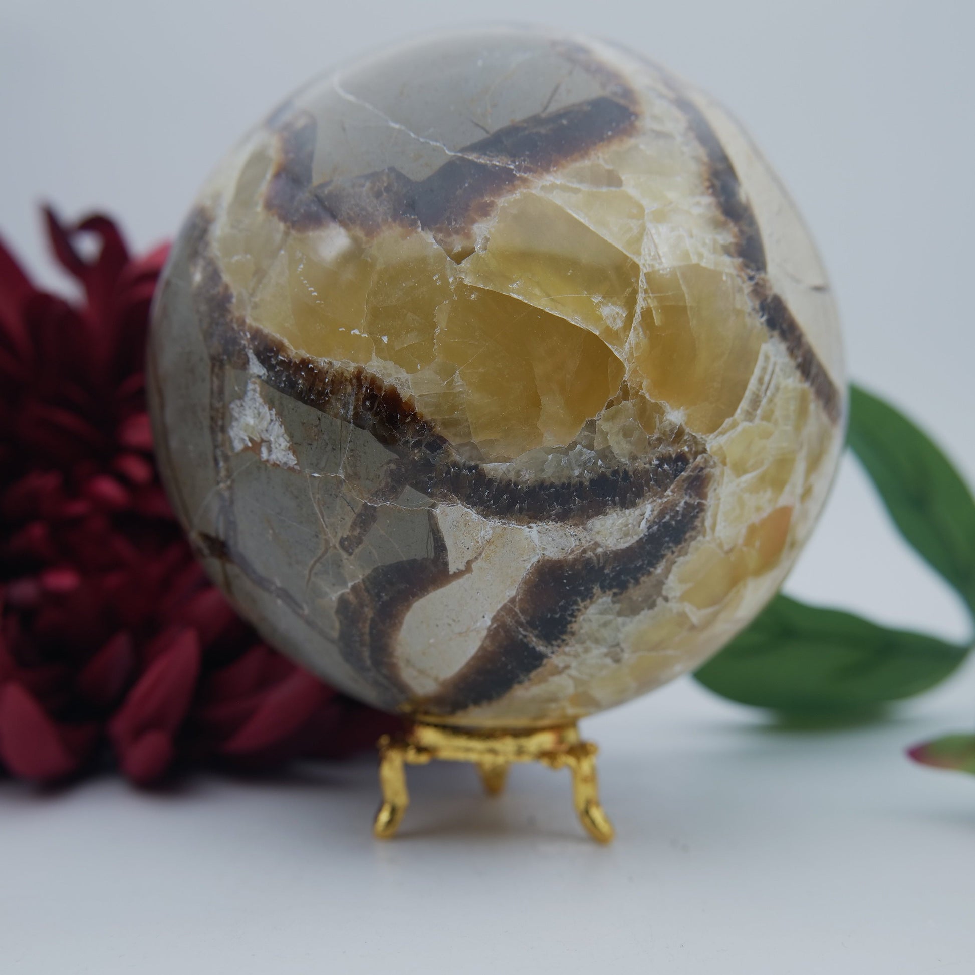 Polished Septarian Sphere 2377G featuring natural patterning and unique variations - Positive Faith Hope Love