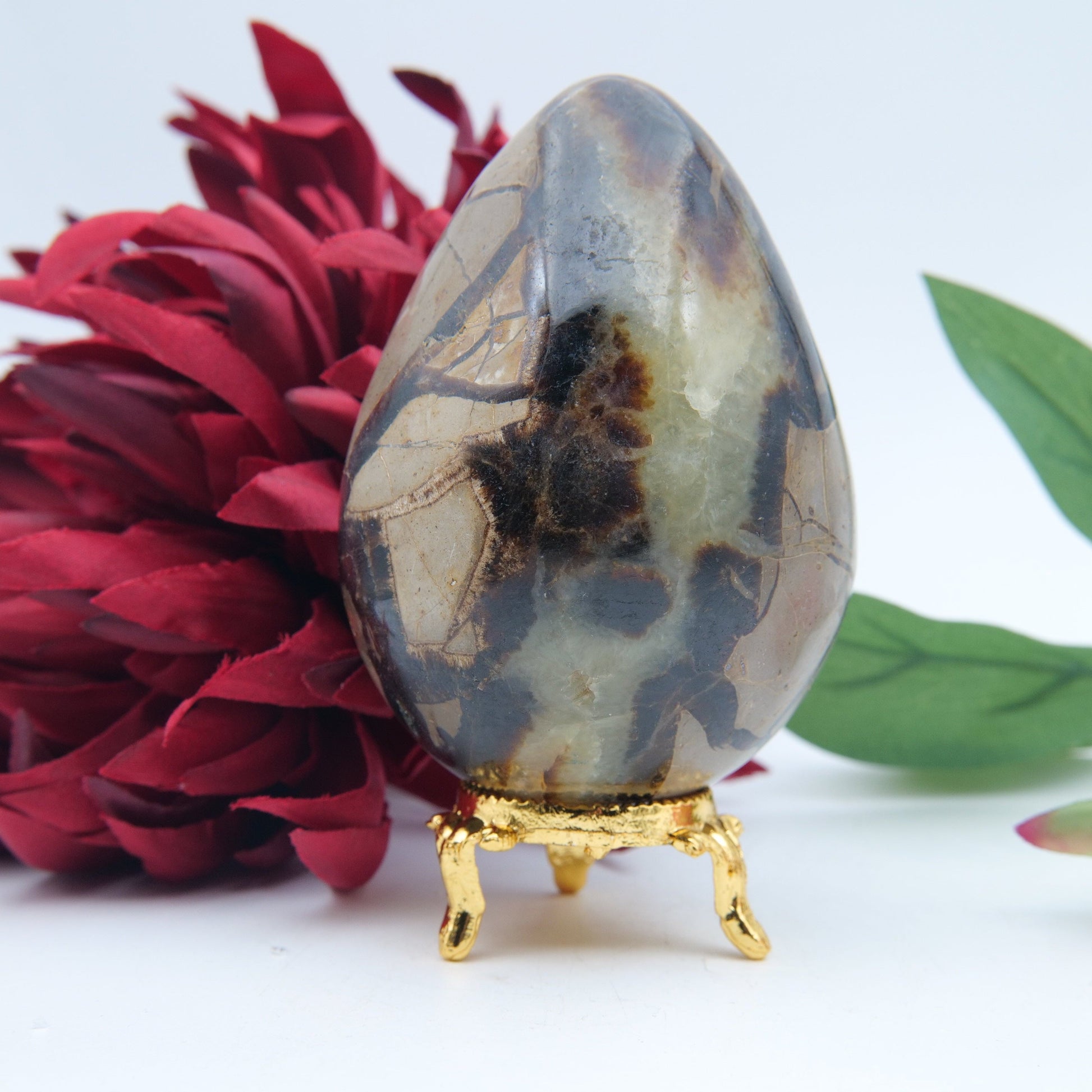 Polished Septeria With Calcite Aragonite Egg 438G featuring warm brown star-like clusters - Positive Faith Hope Love