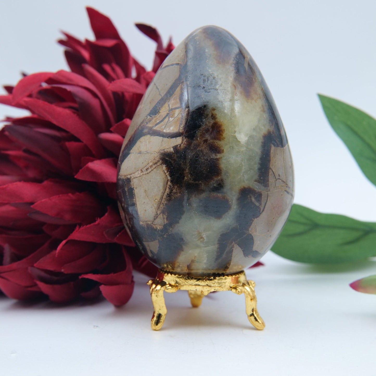 Polished Septeria With Calcite Aragonite Egg 438G featuring warm brown star-like clusters - Positive Faith Hope Love