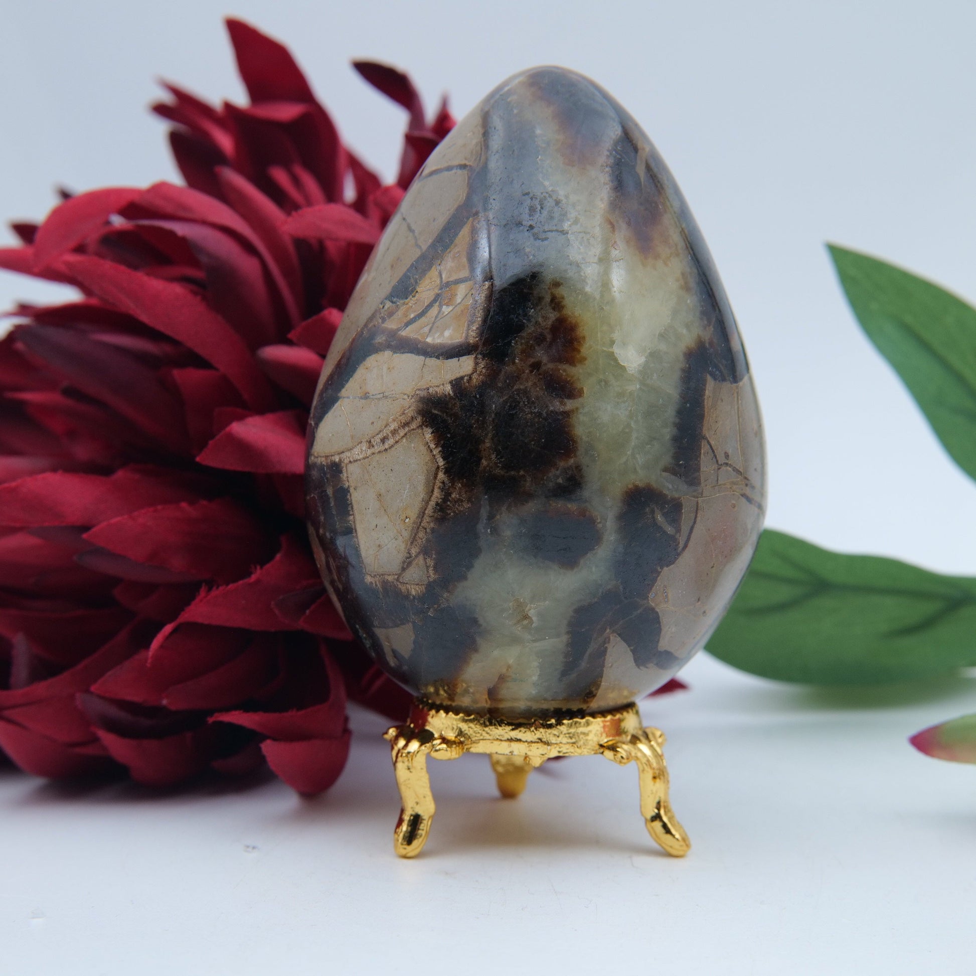 Polished Septeria with Calcite/Aragonite Egg - 438g featuring warm brown star-like clusters - Positive Faith Hope Love