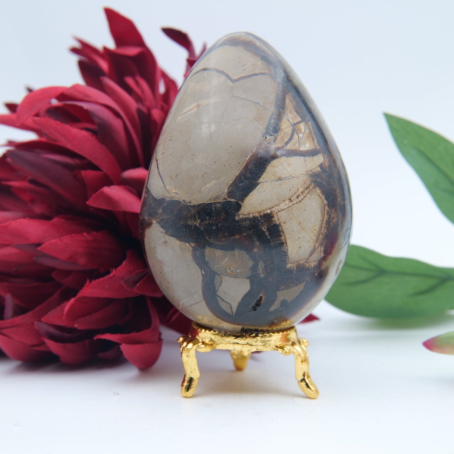 Polished Septeria With Calcite Aragonite Egg 438G featuring warm brown star-like clusters - Positive Faith Hope Love