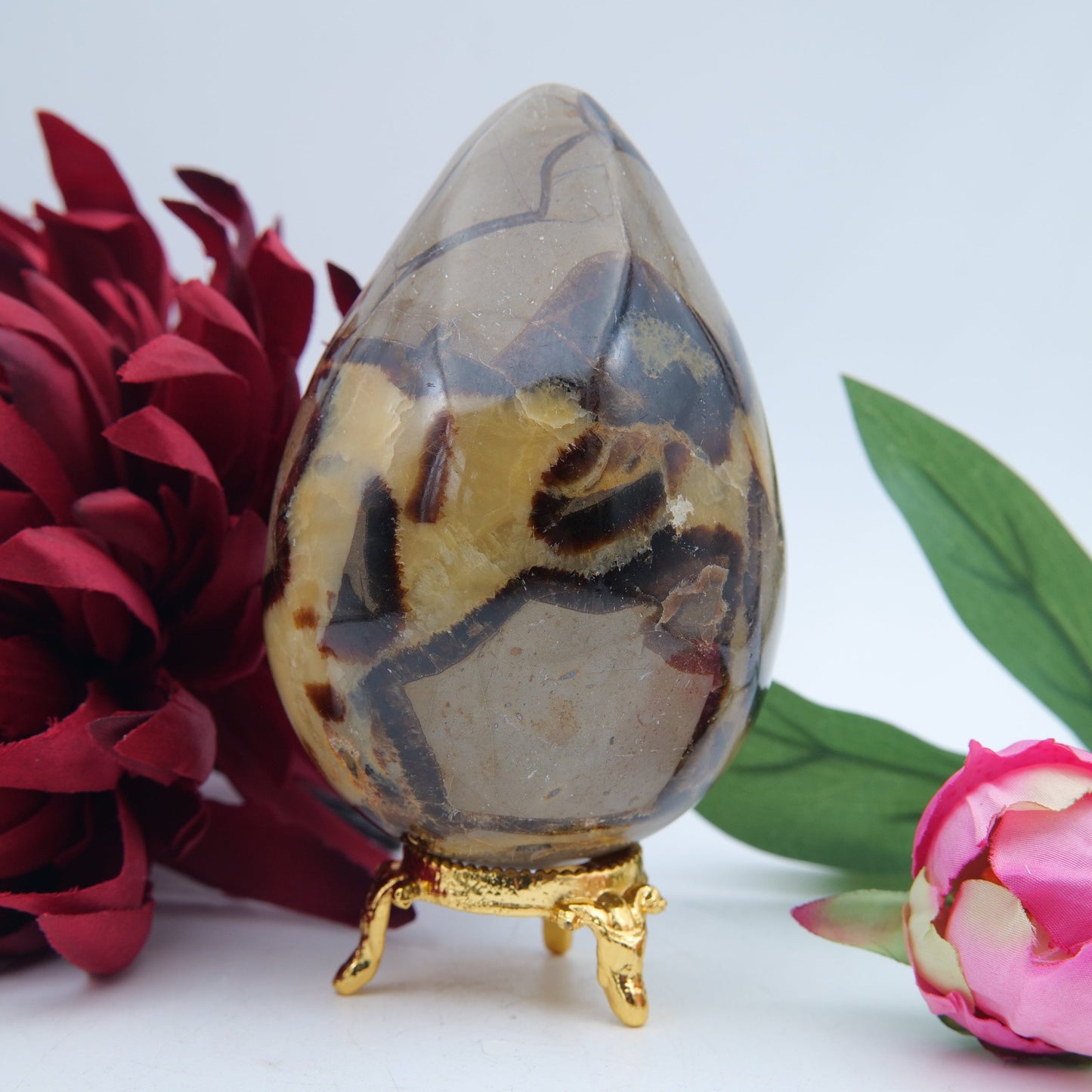 Polished Septeria With Calcite Aragonite Egg 593G featuring warm brown star-like clusters - Positive Faith Hope Love