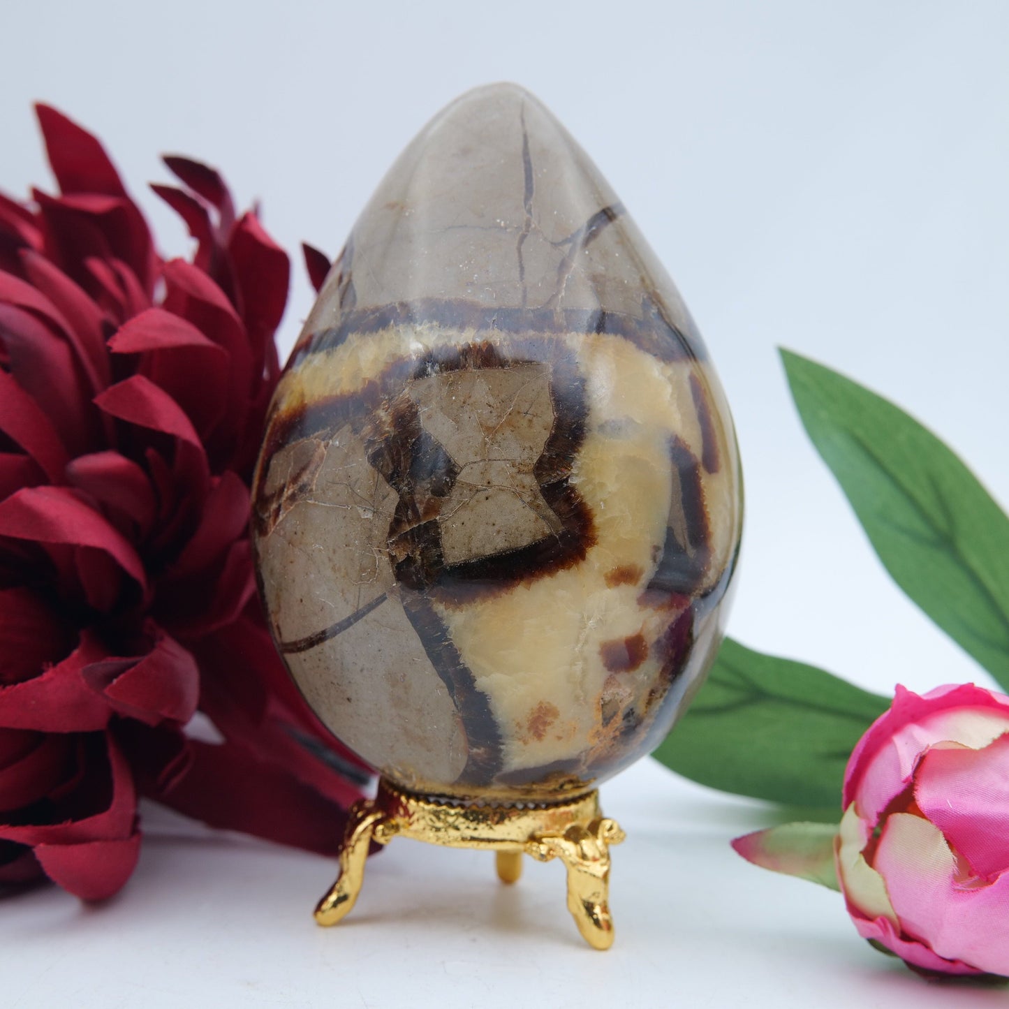 Polished Septeria with Calcite/Aragonite Egg - 593g featuring warm brown star-like clusters - Positive Faith Hope Love