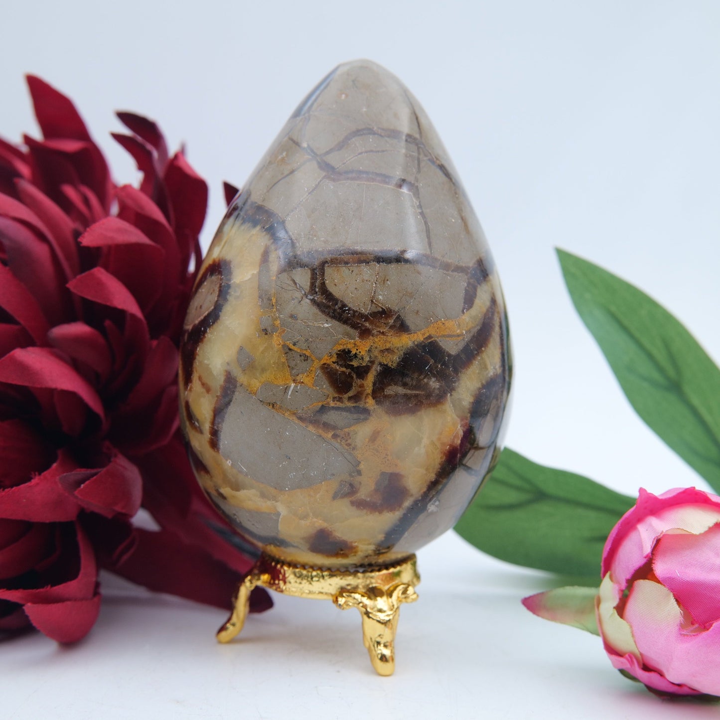 Polished Septeria With Calcite Aragonite Egg 593G featuring warm brown star-like clusters - Positive Faith Hope Love