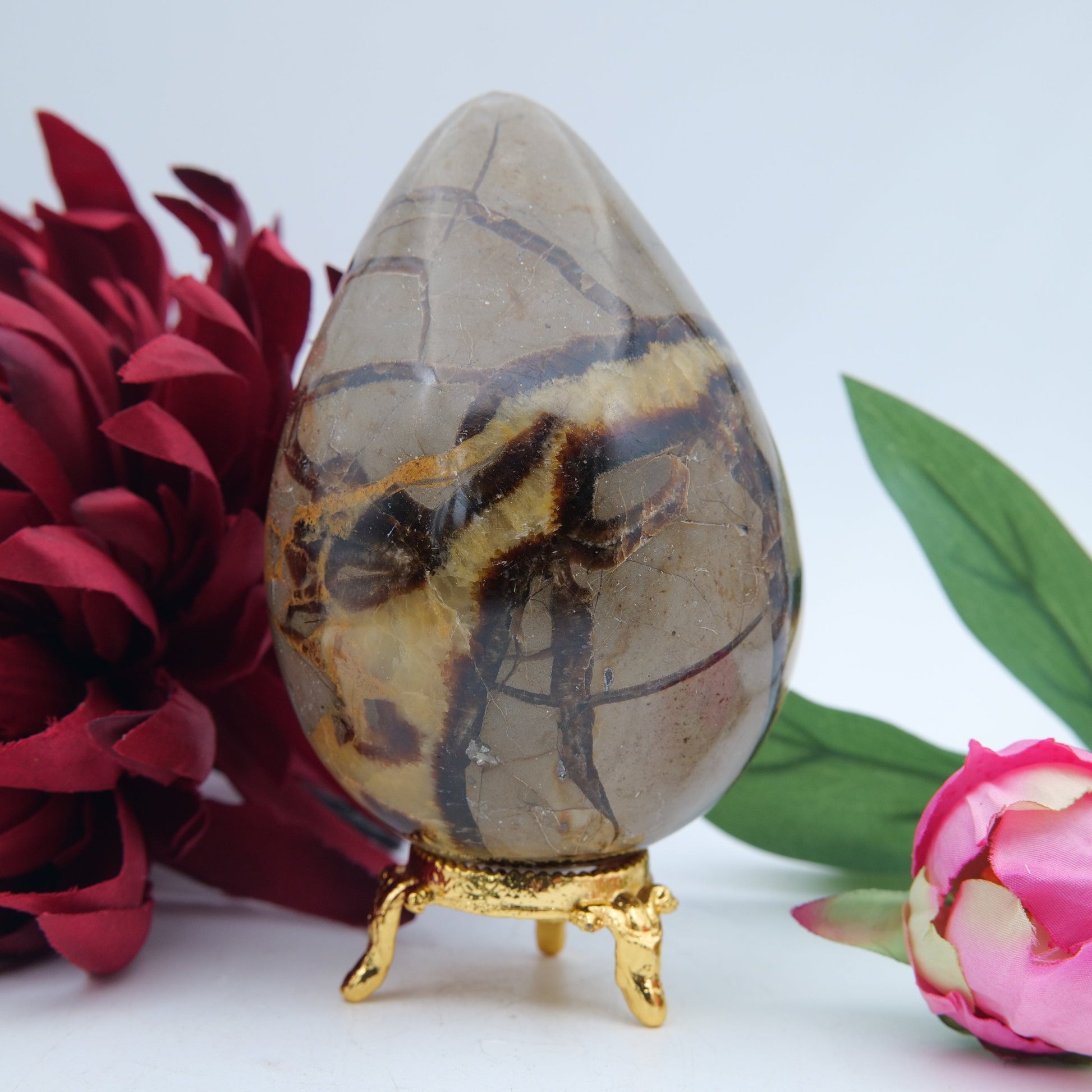 Polished Septeria With Calcite Aragonite Egg 593G featuring warm brown star-like clusters - Positive Faith Hope Love