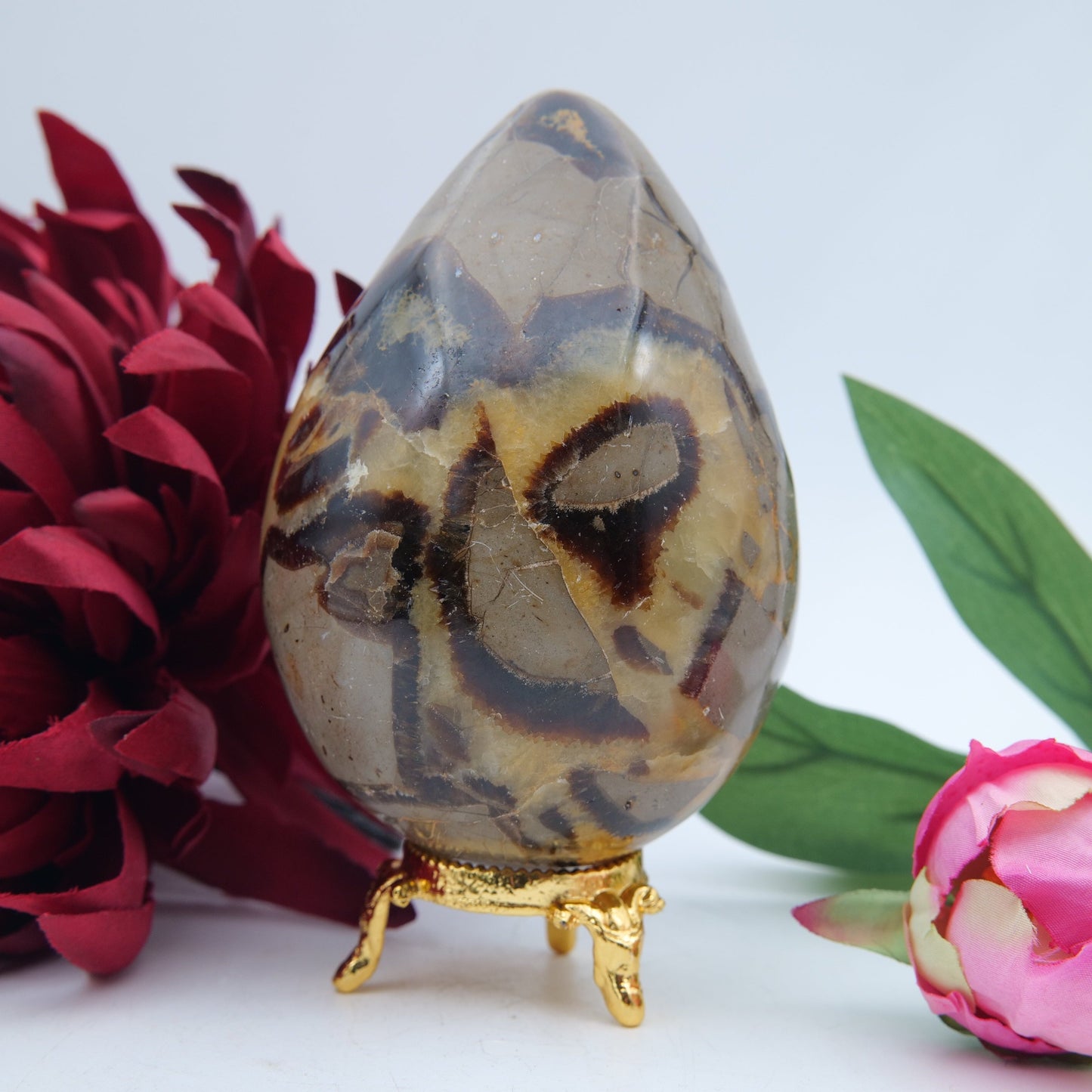 Polished Septeria With Calcite Aragonite Egg 593G featuring warm brown star-like clusters - Positive Faith Hope Love