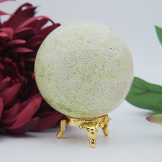 Polished Serpentine Sphere 472g 72mm featuring mossy green tone with natural veining - Positive Faith Hope Love