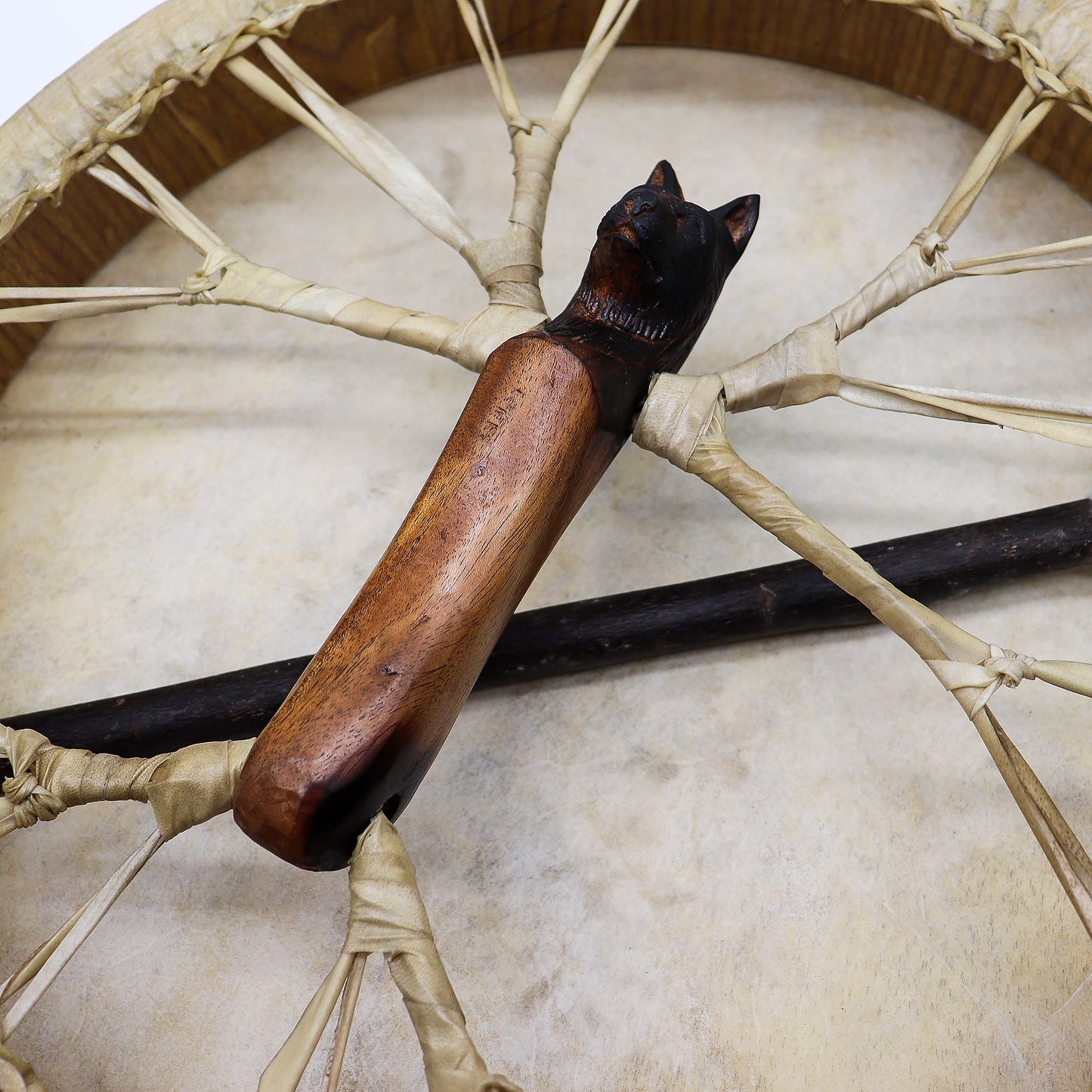 Shaman Frame Drum – Spirit of the Wolf – With Beater - Positive Faith Hope Love