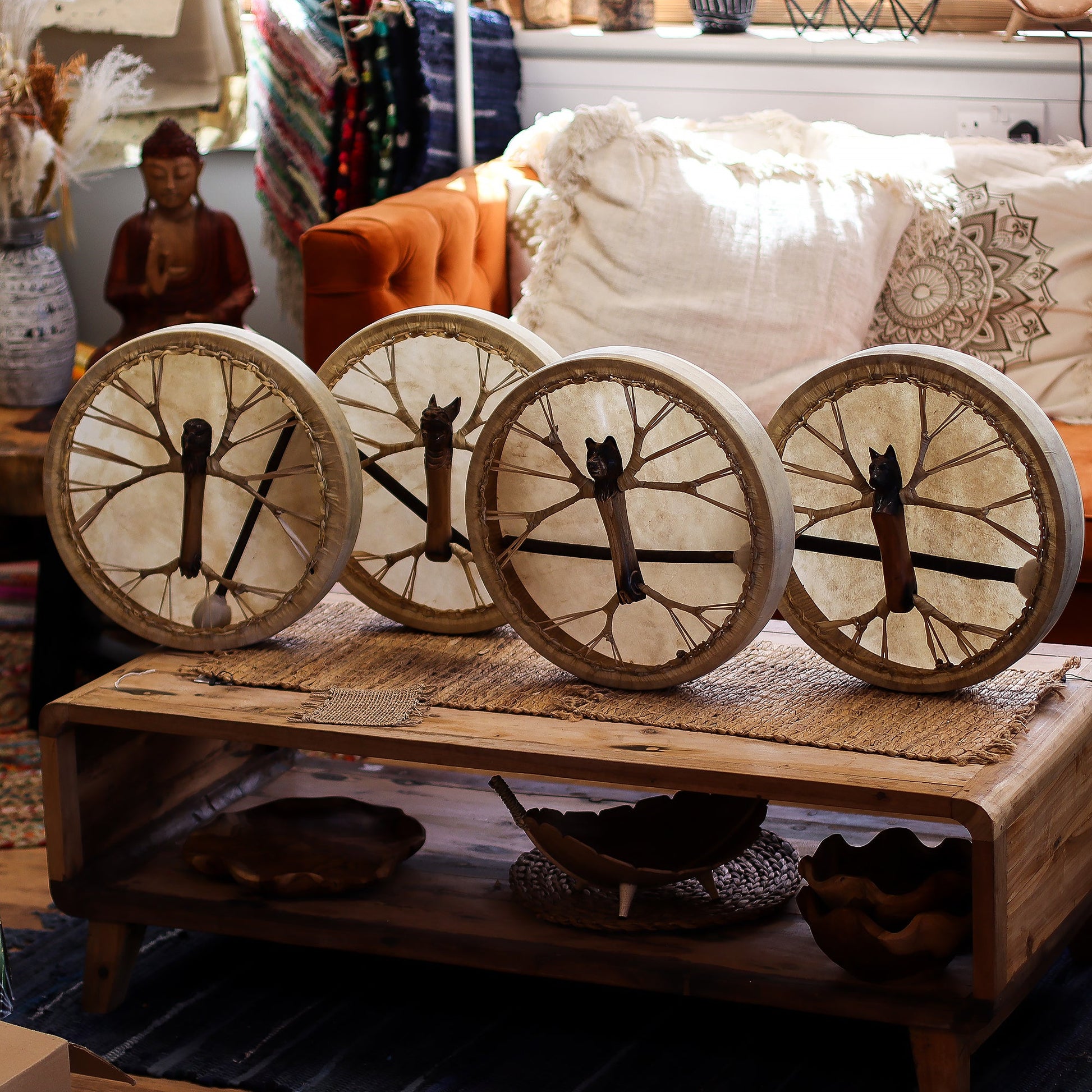 Shaman Frame Drum – Spirit of the Wolf – With Beater - Positive Faith Hope Love