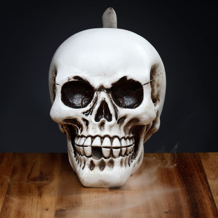 Polished Skull Backflow Incense Burner featuring natural patterning and unique variations - Positive Faith Hope Love