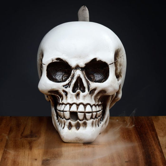 Polished Skull Backflow Incense Burner featuring natural patterning and unique variations - Positive Faith Hope Love