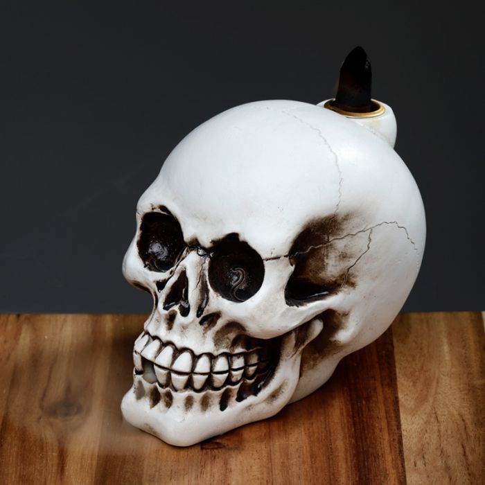 Polished Skull Backflow Incense Burner featuring natural patterning and unique variations - Positive Faith Hope Love