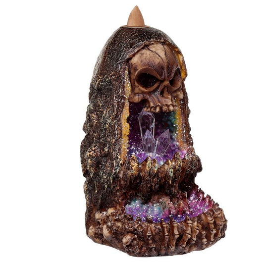 Polished Skull Crystal Cave Led Backflow Incense Burner featuring natural patterning and unique variations - Positive Faith Hope Love