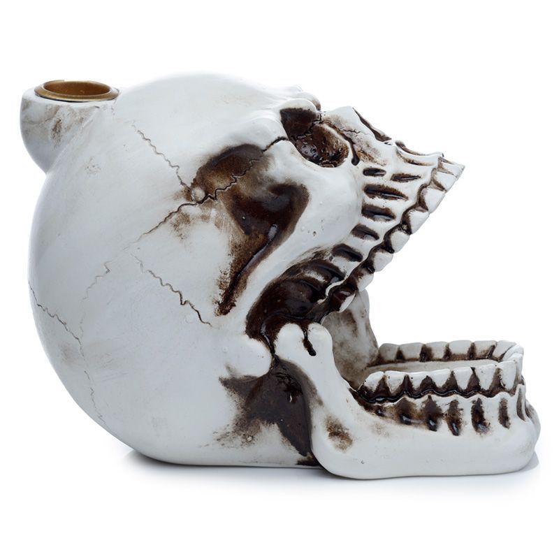 Polished Skull With Open Mouth Backflow Incense Burner featuring natural patterning and unique variations - Positive Faith Hope Love