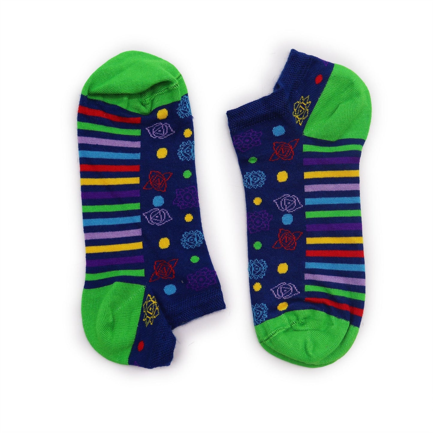Polished S/M Hop Hare Bamboo Socks Low (3.5-6.5) - 7 Chakra featuring natural patterning and unique variations - Positive Faith Hope Love