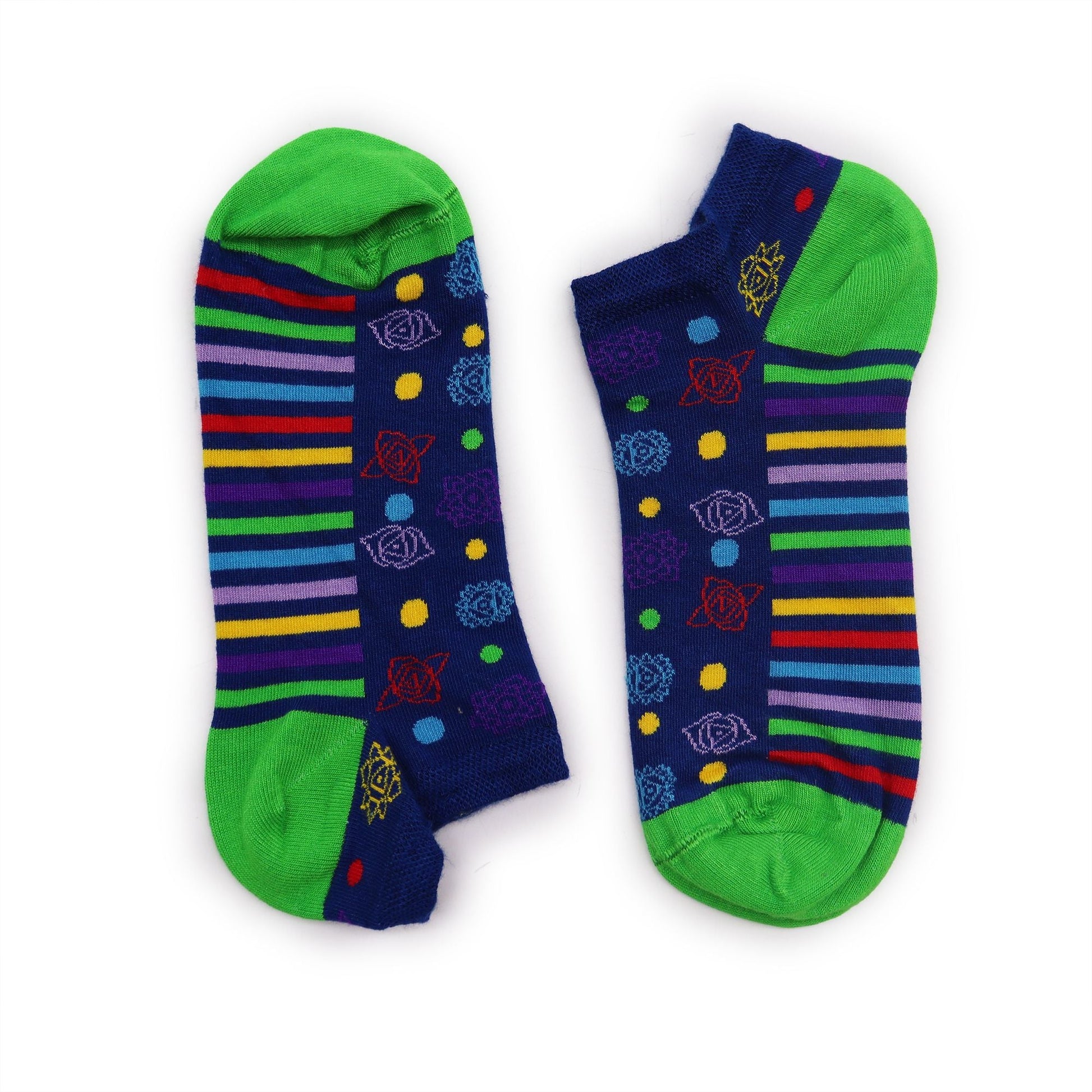 Polished S/M Hop Hare Bamboo Socks Low (3.5-6.5) - 7 Chakra featuring natural patterning and unique variations - Positive Faith Hope Love