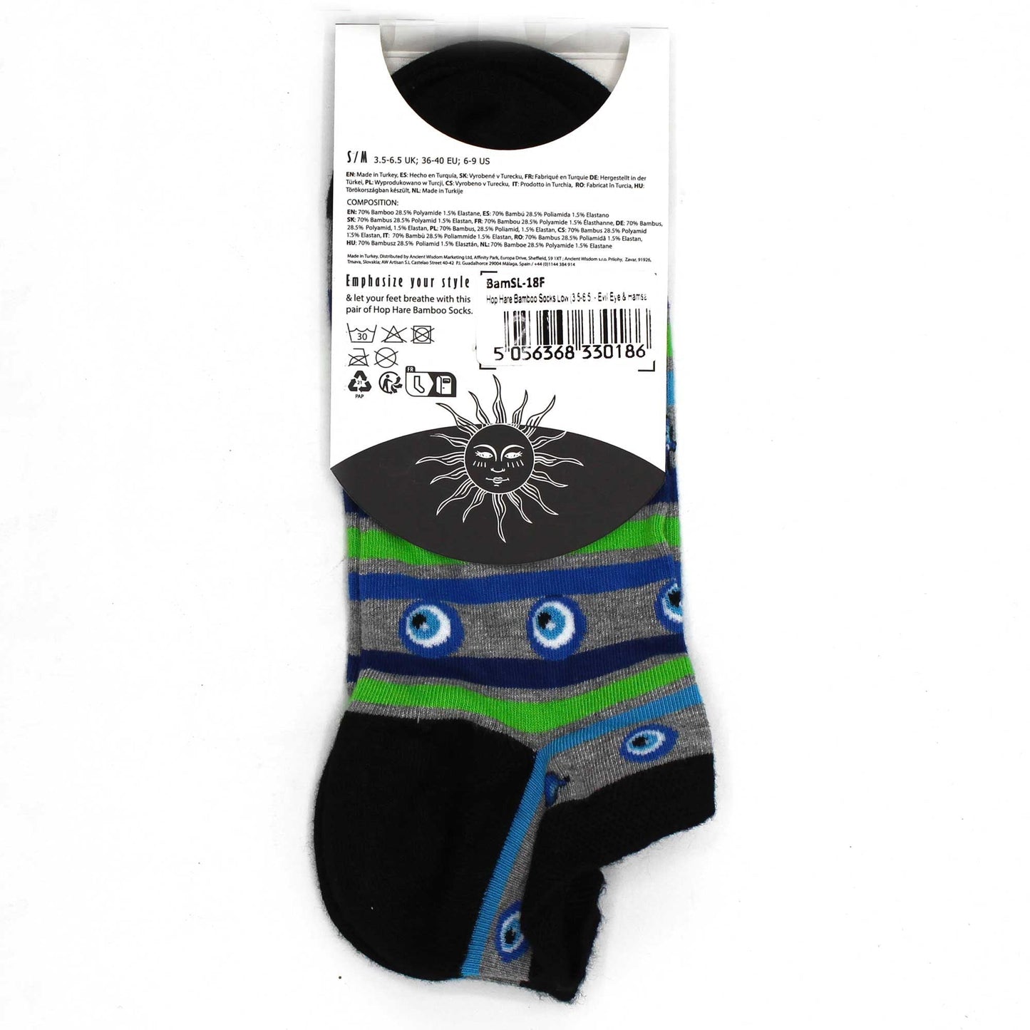 Polished Sm Hop Hare Bamboo Socks Low 35 65 Evil Eye Hamsa featuring natural patterning and unique variations - Positive Faith Hope Love