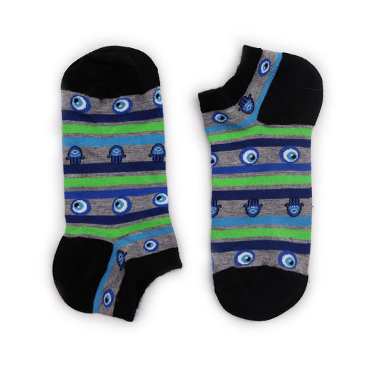 Polished S/M Hop Hare Bamboo Socks Low (3.5-6.5) - Evil Eye & Hamsa featuring natural patterning and unique variations - Positive Faith Hope Love