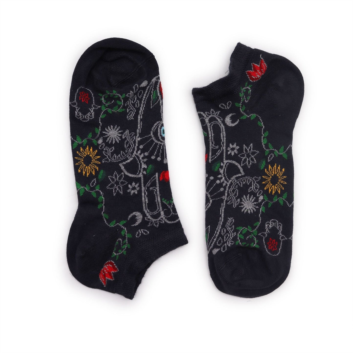 Polished S/M Hop Hare Bamboo Socks Low (3.5-6.5) - Hamsa featuring natural patterning and unique variations - Positive Faith Hope Love