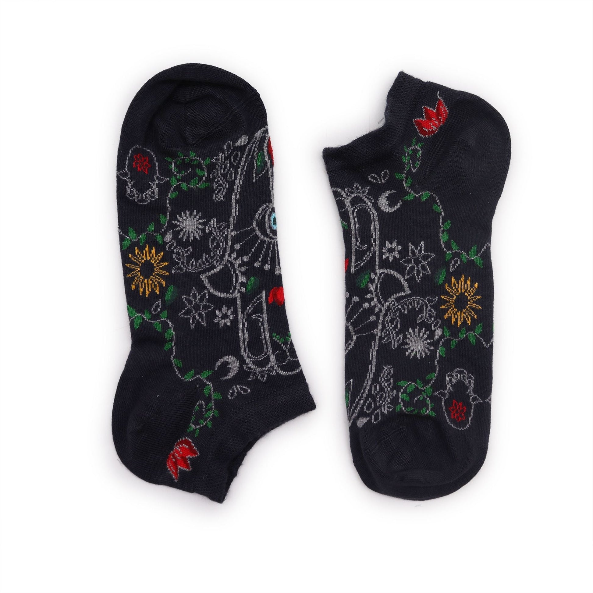 Polished S/M Hop Hare Bamboo Socks Low (3.5-6.5) - Hamsa featuring natural patterning and unique variations - Positive Faith Hope Love