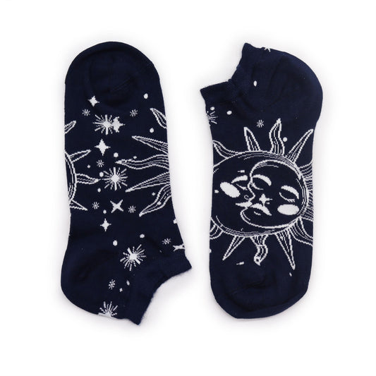 Polished S/M Hop Hare Bamboo Socks Low (3.5-6.5) - Sun and Moon featuring natural patterning and unique variations - Positive Faith Hope Love