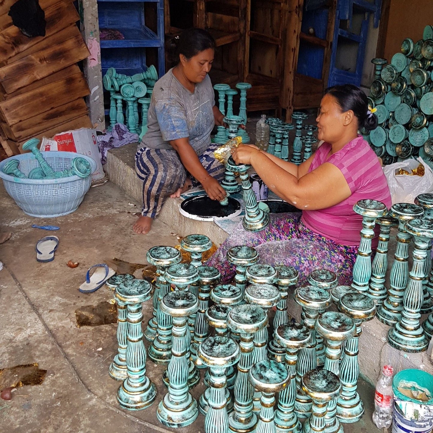 Polished Small Candle Stand Turquois Gold featuring natural patterning and unique variations - Positive Faith Hope Love