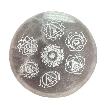 Polished Small Charging Plate 8cm - Chakra Design featuring natural patterning and unique variations - Positive Faith Hope Love
