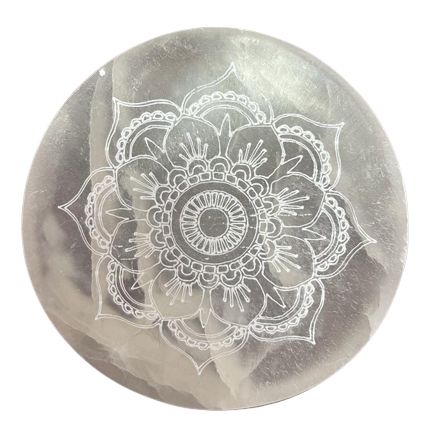 Polished Small Charging Plate 8cm - Mandala Design featuring natural patterning and unique variations - Positive Faith Hope Love