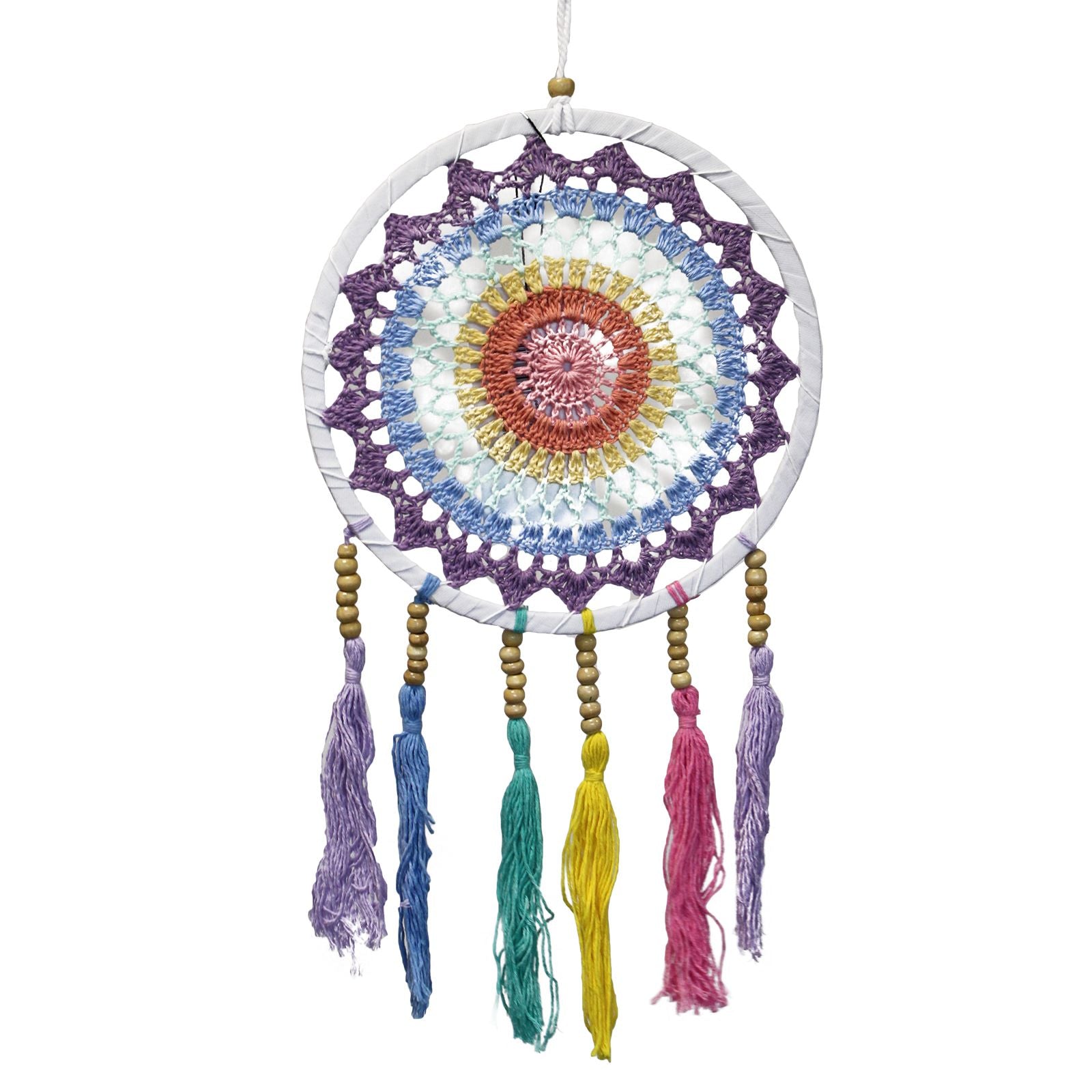 Polished Small Dreamcatcher (22x56cm) - Pastel Rainbow featuring natural patterning and unique variations - Positive Faith Hope Love