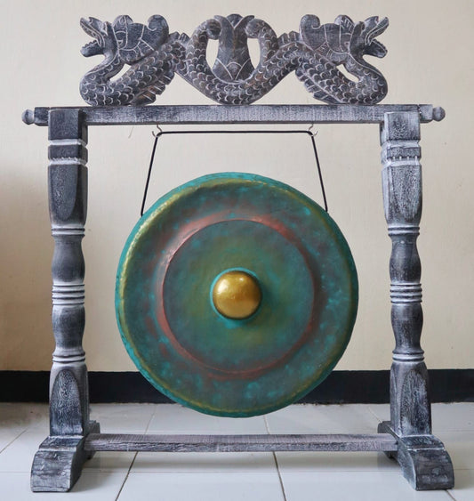 Polished Small Gong in Stand - 25cm - Greenwash featuring natural patterning and unique variations - Positive Faith Hope Love