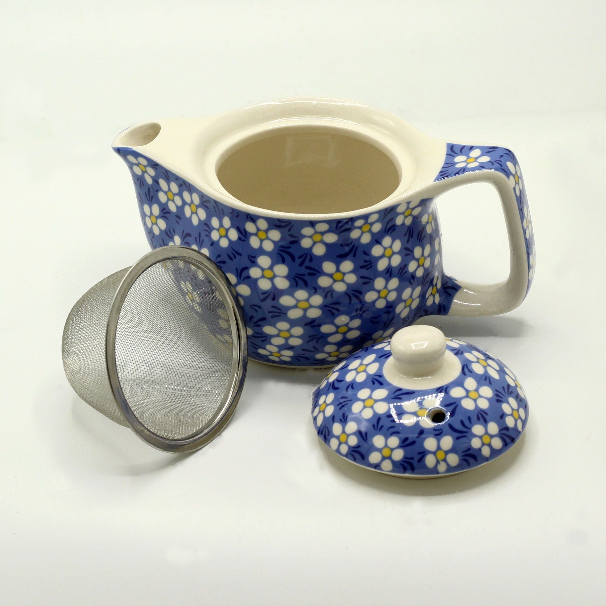 Polished Small Herbal Teapot Blue Daisey featuring natural patterning and unique variations - Positive Faith Hope Love