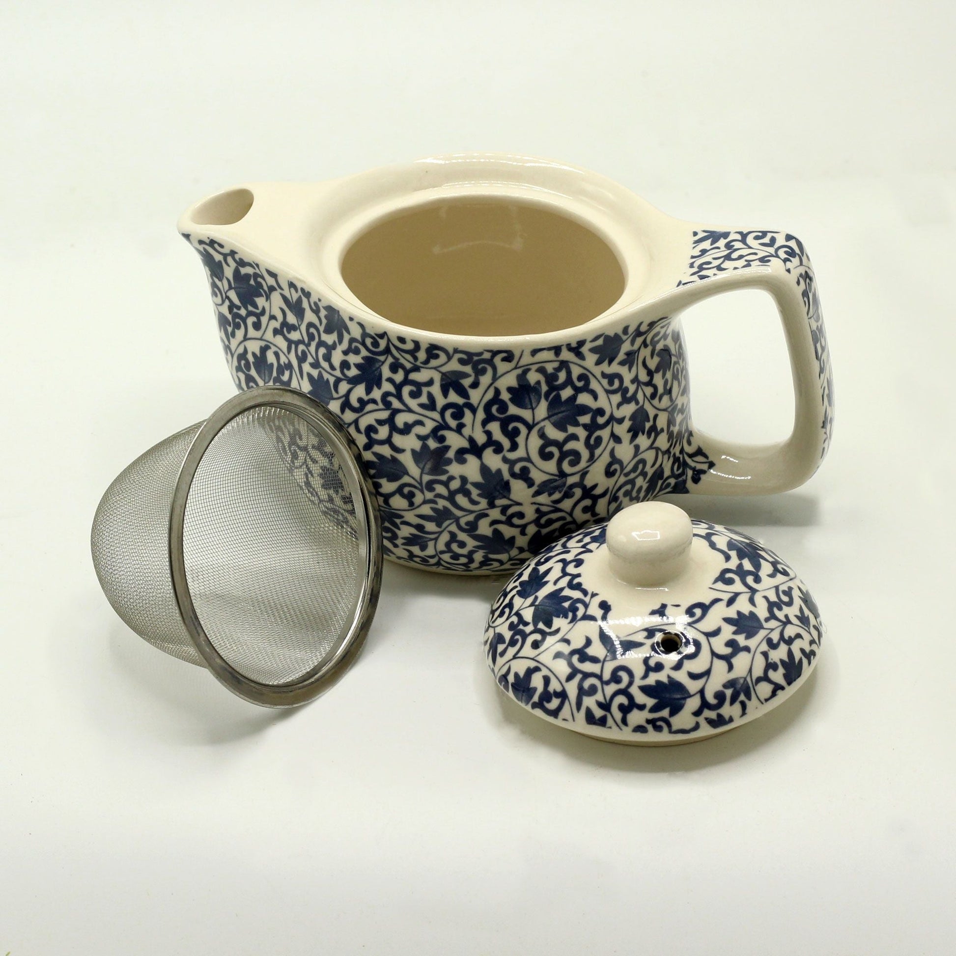 Polished Small Herbal Teapot Blue Pattern featuring natural patterning and unique variations - Positive Faith Hope Love