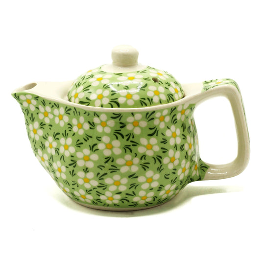Polished Small Herbal Teapot - Green Daisey featuring natural patterning and unique variations - Positive Faith Hope Love