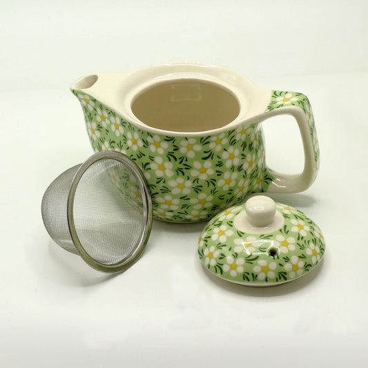 Polished Small Herbal Teapot Green Daisey featuring natural patterning and unique variations - Positive Faith Hope Love