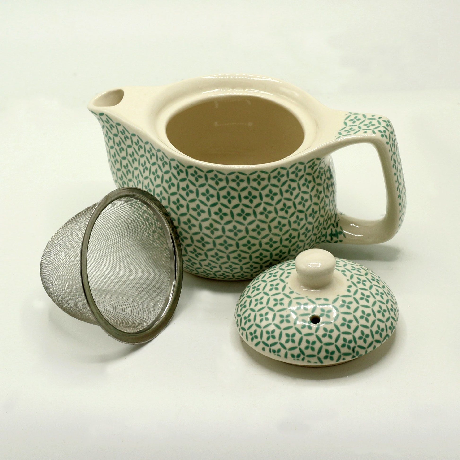 Polished Small Herbal Teapot Green Mosaic featuring natural patterning and unique variations - Positive Faith Hope Love