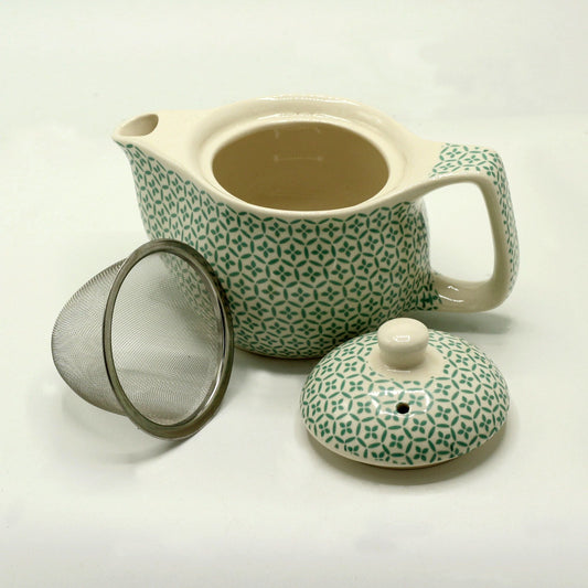 Polished Small Herbal Teapot Green Mosaic featuring natural patterning and unique variations - Positive Faith Hope Love