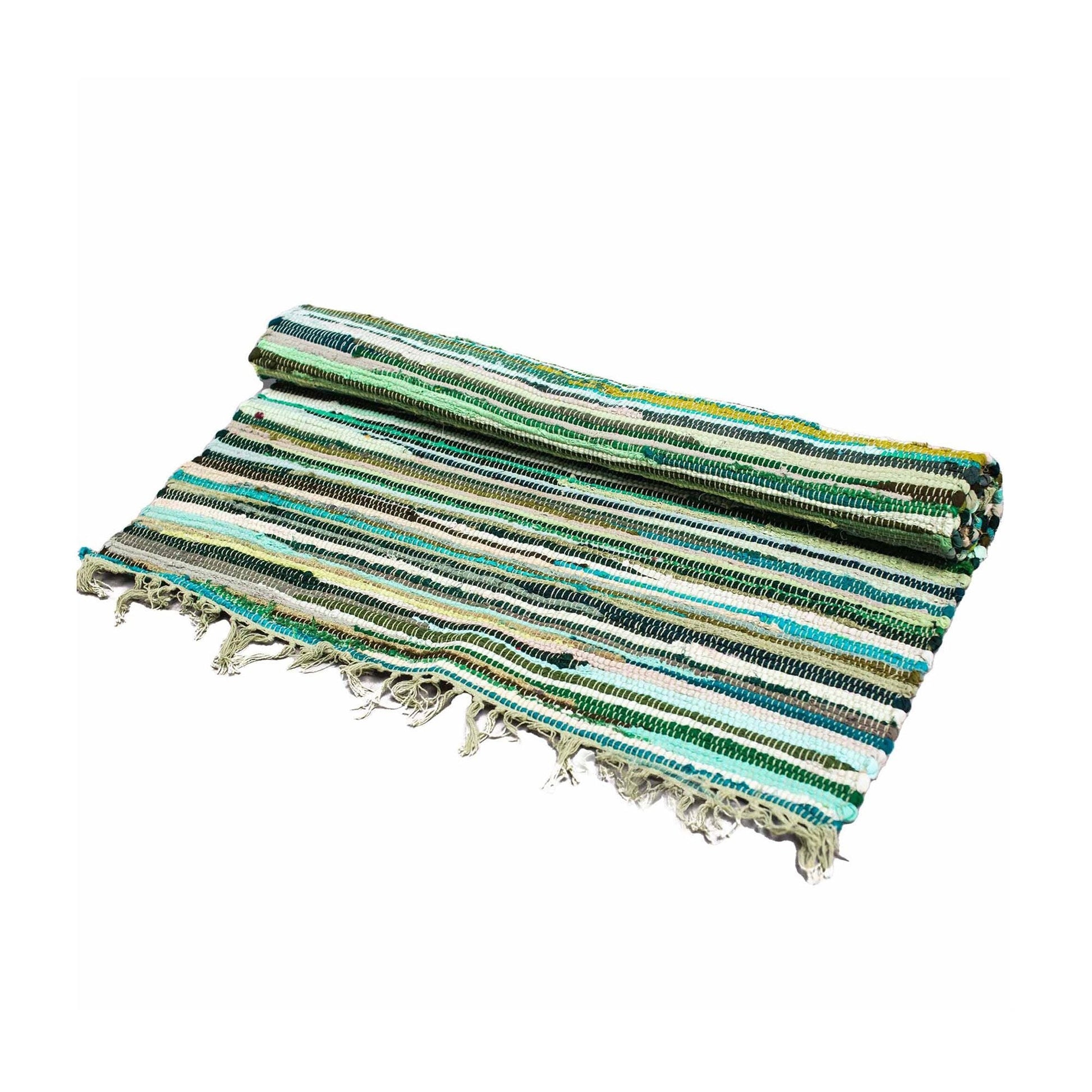 Polished Small Rag Rug - 50x90cm - premium quality- Natural Greens featuring natural patterning and unique variations - Positive Faith Hope Love