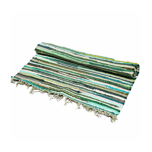 Polished Small Rag Rug - 50x90cm - premium quality- Natural Greens featuring natural patterning and unique variations - Positive Faith Hope Love