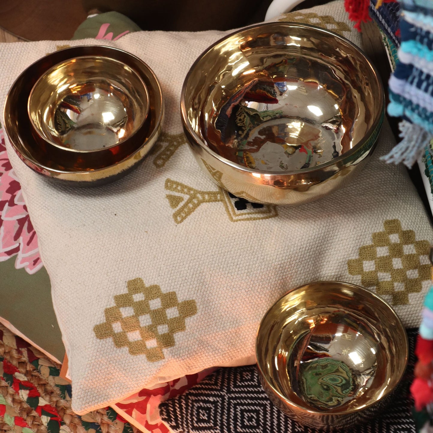 Polished Small Shining Bell Metal Handmade Singing Bowl Approx 550G 13Cm 3 featuring natural patterning and unique variations - Positive Faith Hope Love