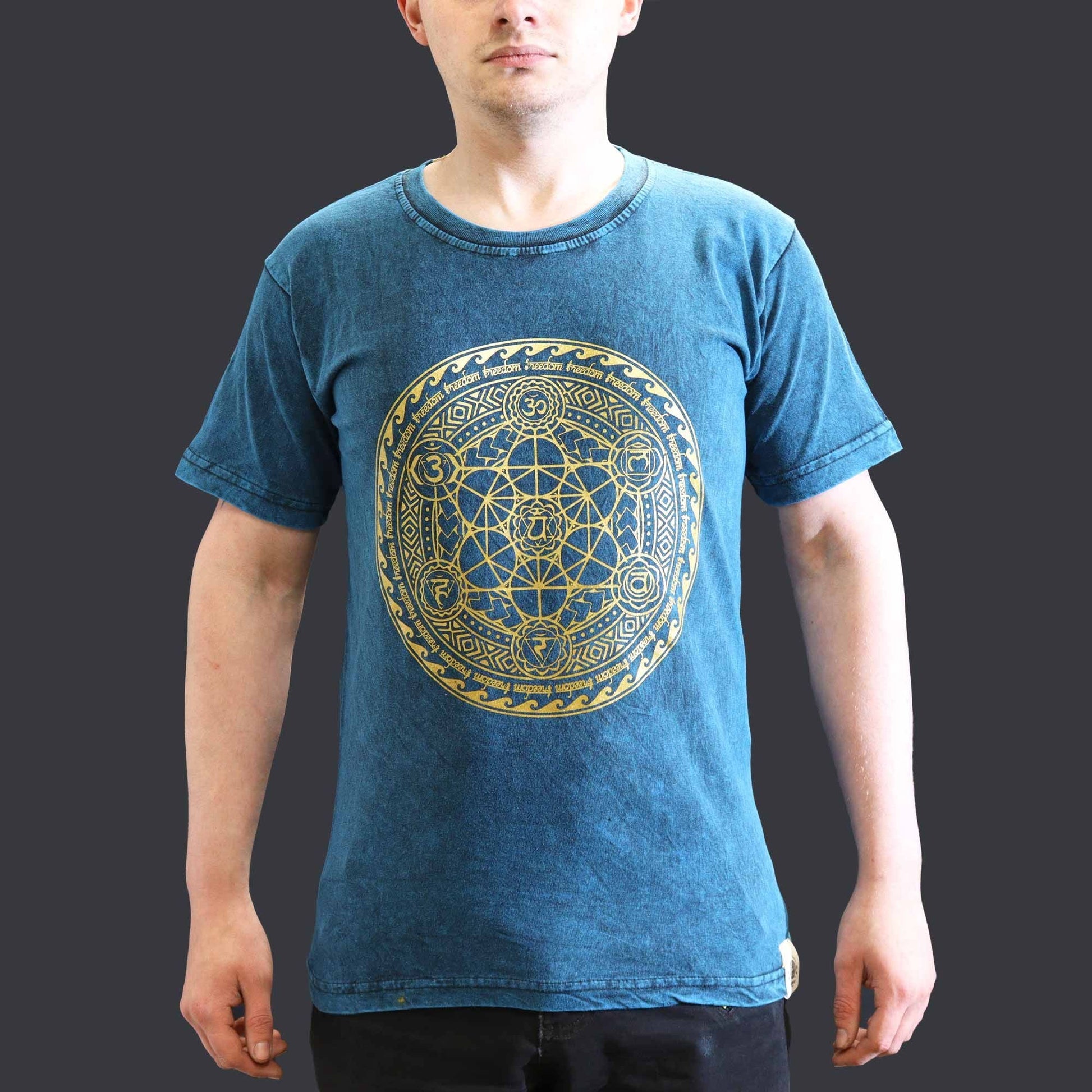 Polished Small Stone Washed T Shirt Chakra Blue featuring natural patterning and unique variations - Positive Faith Hope Love