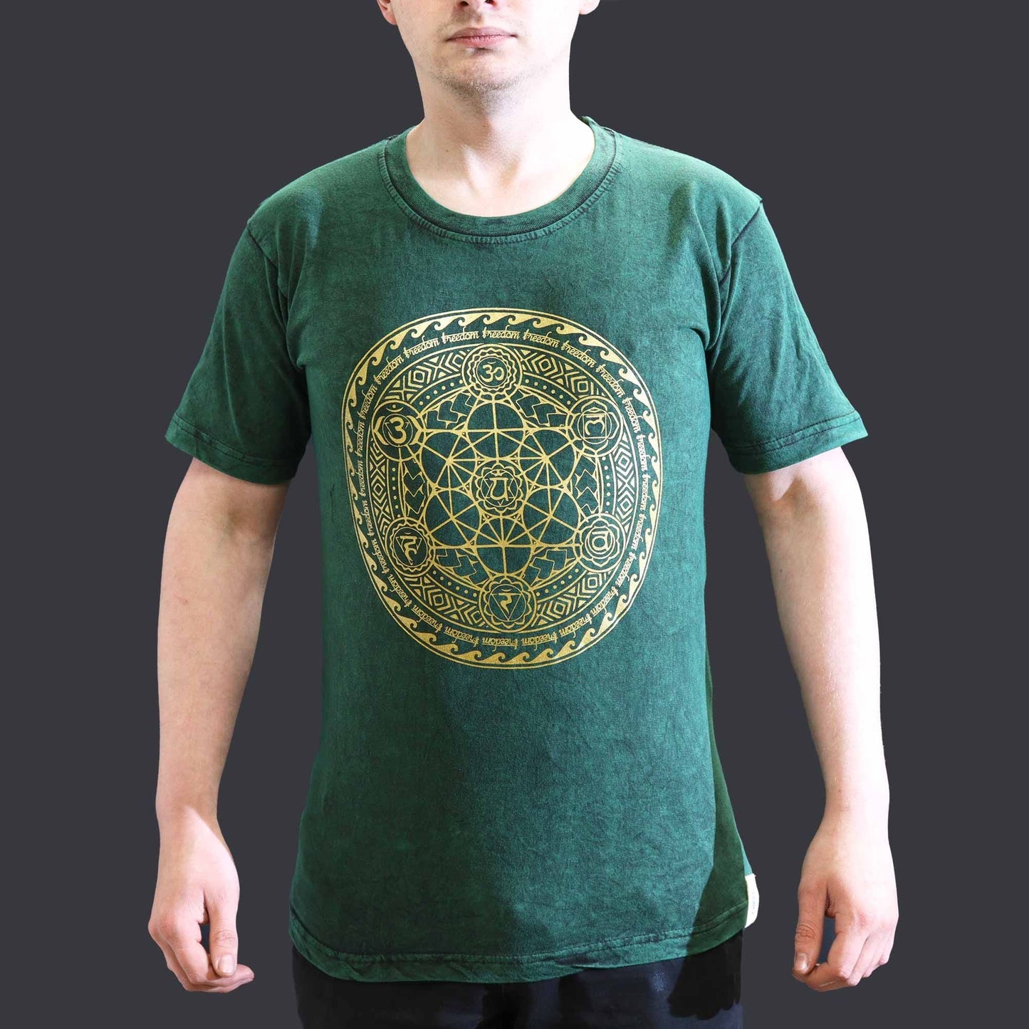 Polished Small Stone Washed T Shirt Chakra Green featuring natural patterning and unique variations - Positive Faith Hope Love