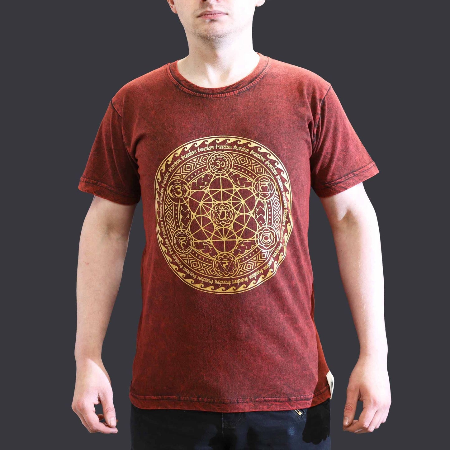 Polished Small Stone Washed T Shirt Chakra Maroon featuring natural patterning and unique variations - Positive Faith Hope Love