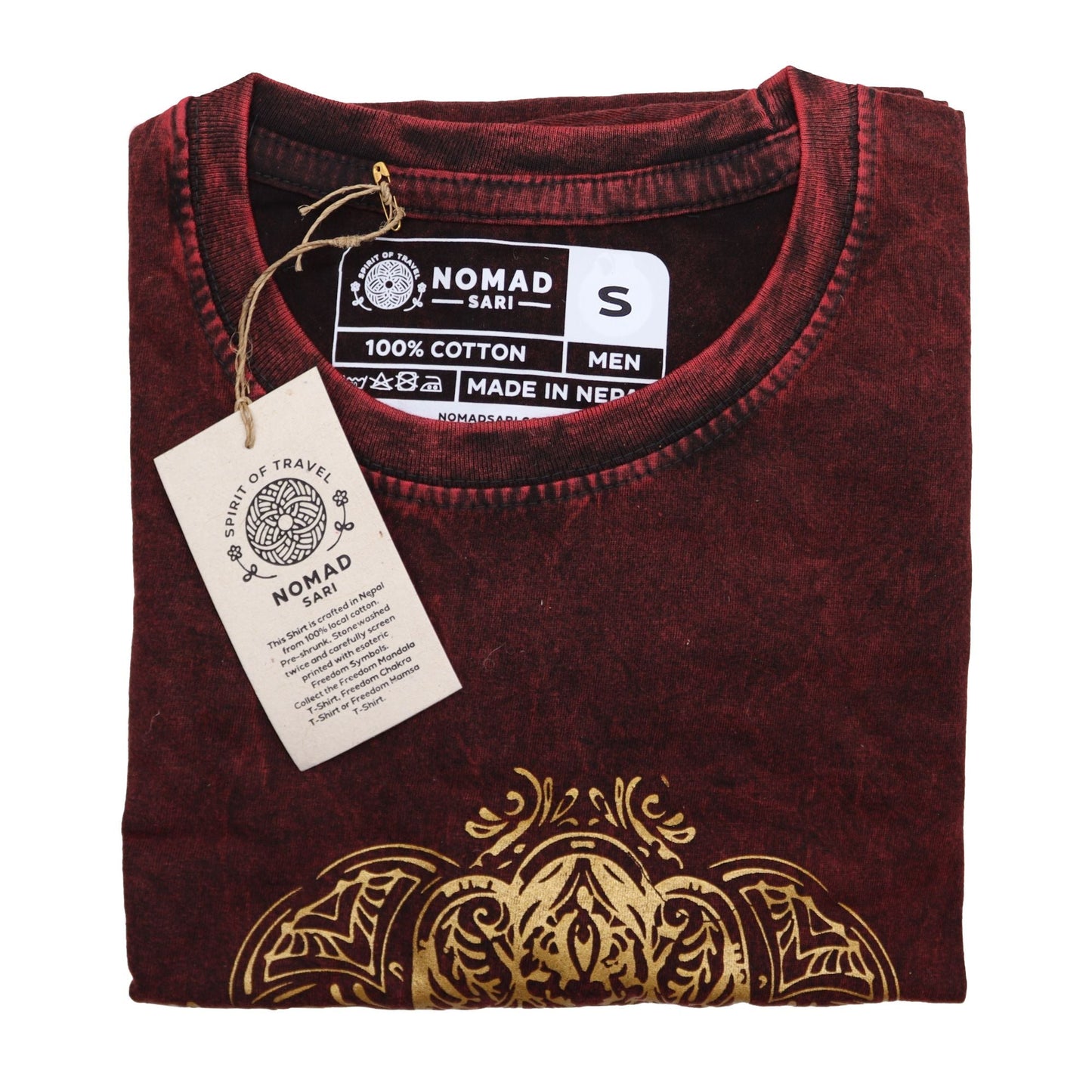 Polished Small Stone Washed T Shirt Hamsa Maroon featuring natural patterning and unique variations - Positive Faith Hope Love