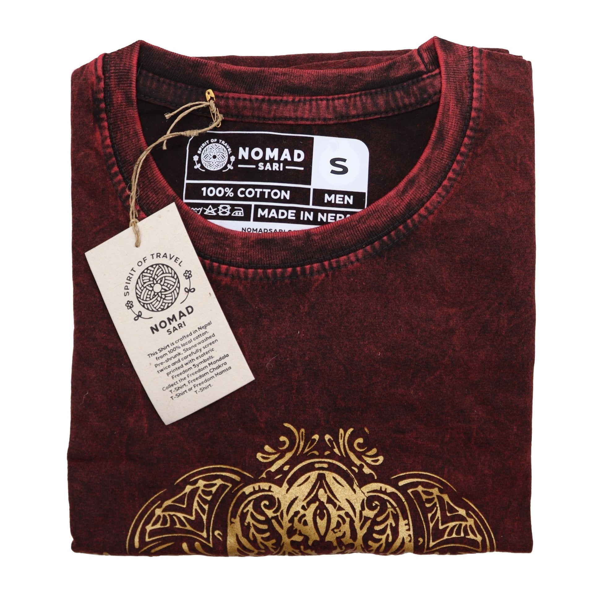 Polished Small Stone Washed T Shirt Hamsa Maroon featuring natural patterning and unique variations - Positive Faith Hope Love