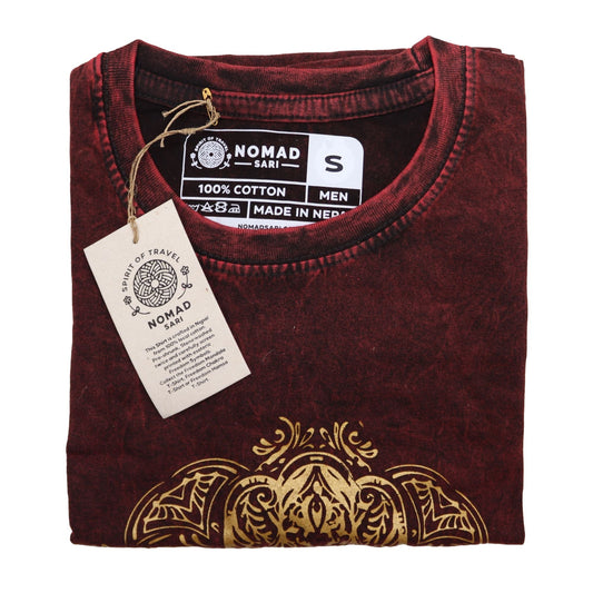 Polished Small Stone Washed T Shirt Hamsa Maroon featuring natural patterning and unique variations - Positive Faith Hope Love