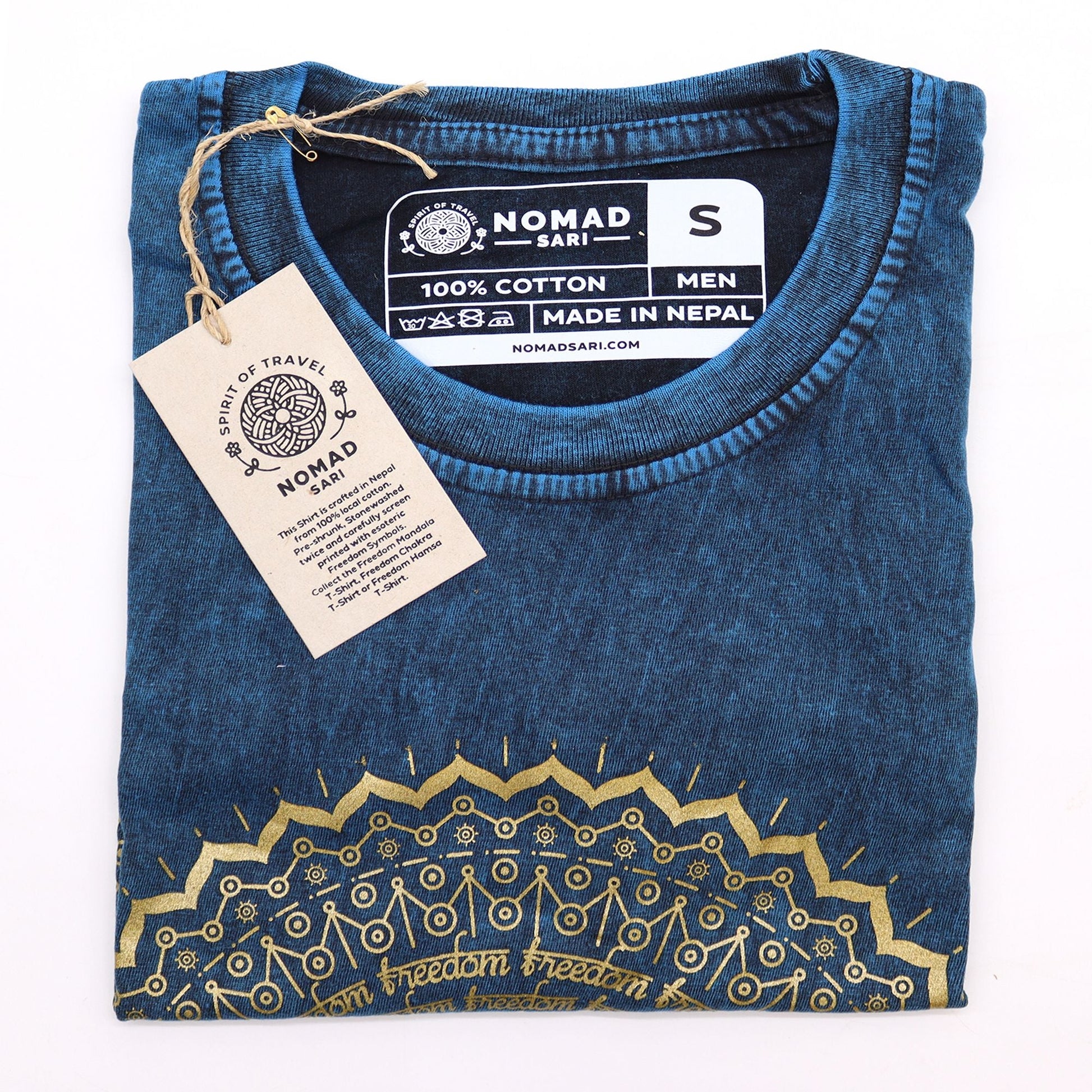 Polished Small Stone Washed T Shirt Mandala Blue featuring natural patterning and unique variations - Positive Faith Hope Love