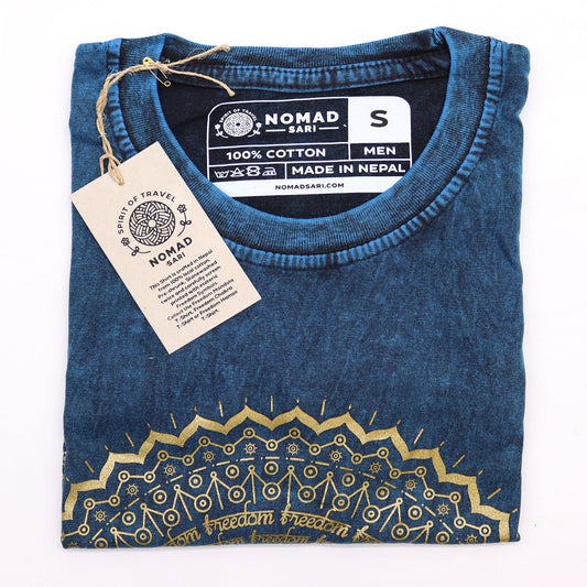 Polished Small Stone Washed T Shirt Mandala Blue featuring natural patterning and unique variations - Positive Faith Hope Love