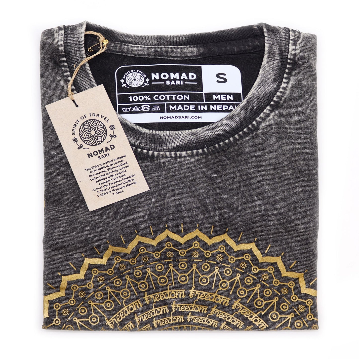 Polished Small Stone Washed T Shirt Mandala Dark Grey featuring natural patterning and unique variations - Positive Faith Hope Love