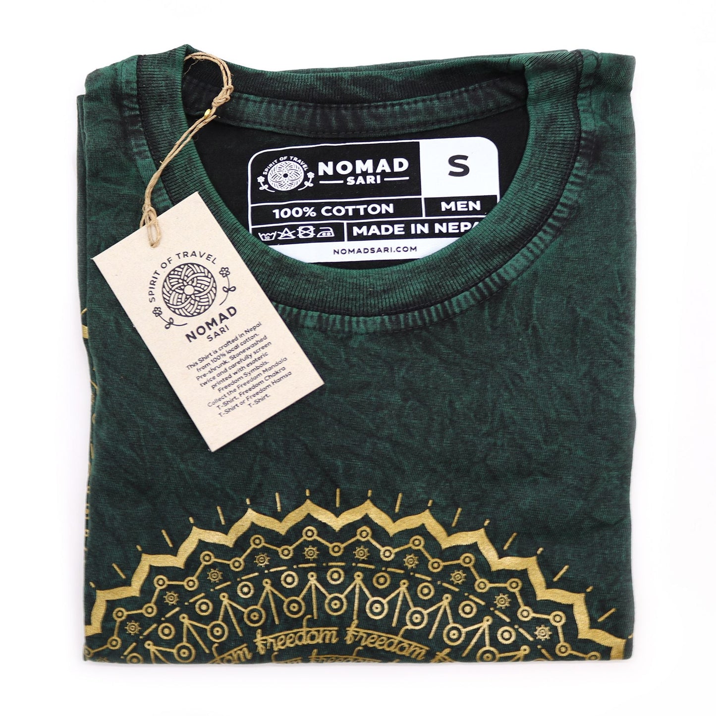 Polished Small Stone Washed T-Shirt - Mandala - Green featuring natural patterning and unique variations - Positive Faith Hope Love