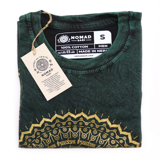 Polished Small Stone Washed T-Shirt - Mandala - Green featuring natural patterning and unique variations - Positive Faith Hope Love